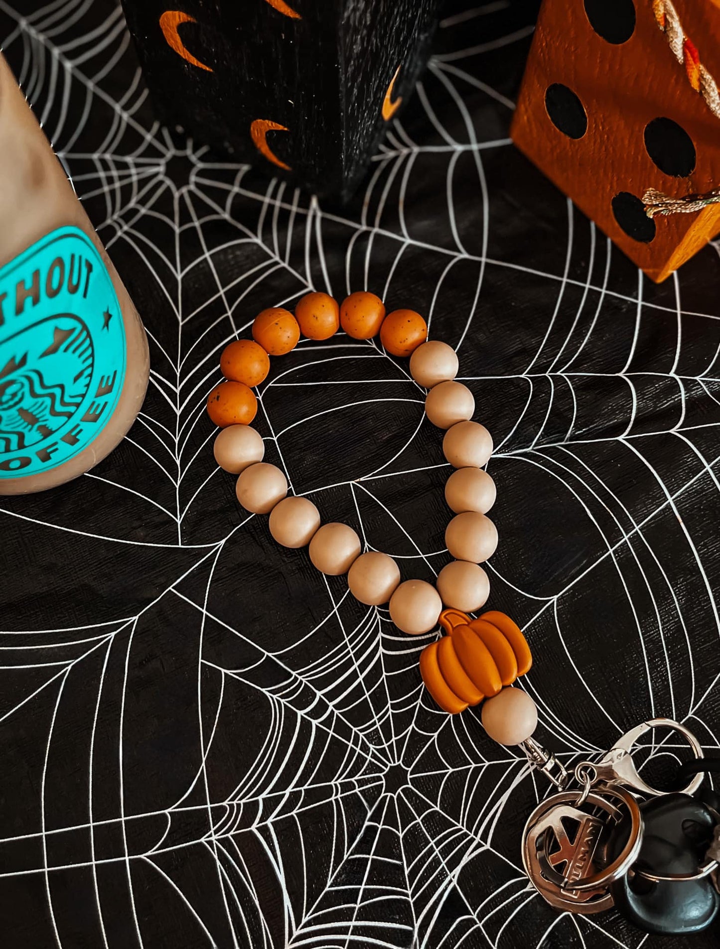 Pumpkin Spice Teardrop Wristlet