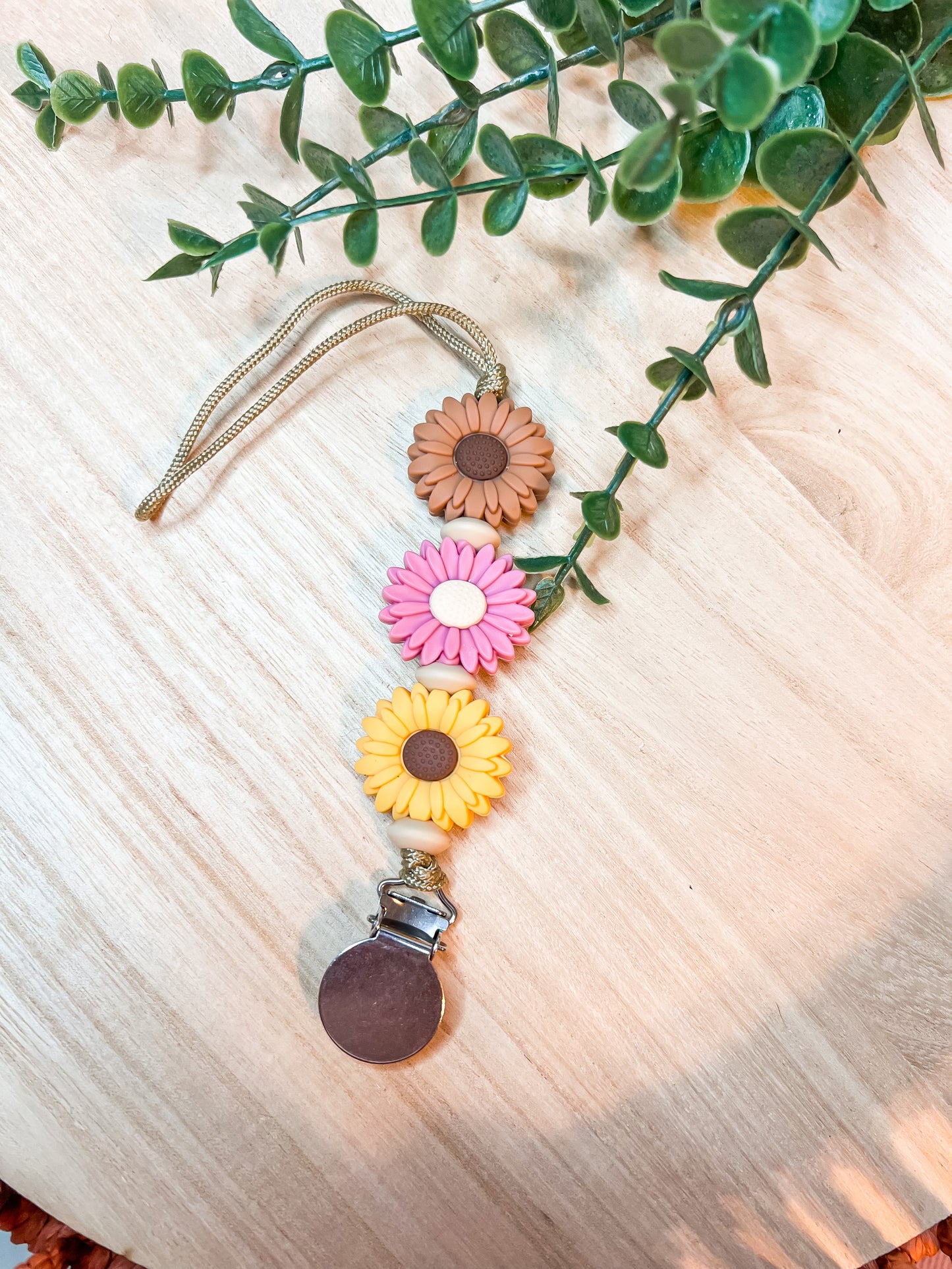 Fall Colored Flower Pacifier Clip