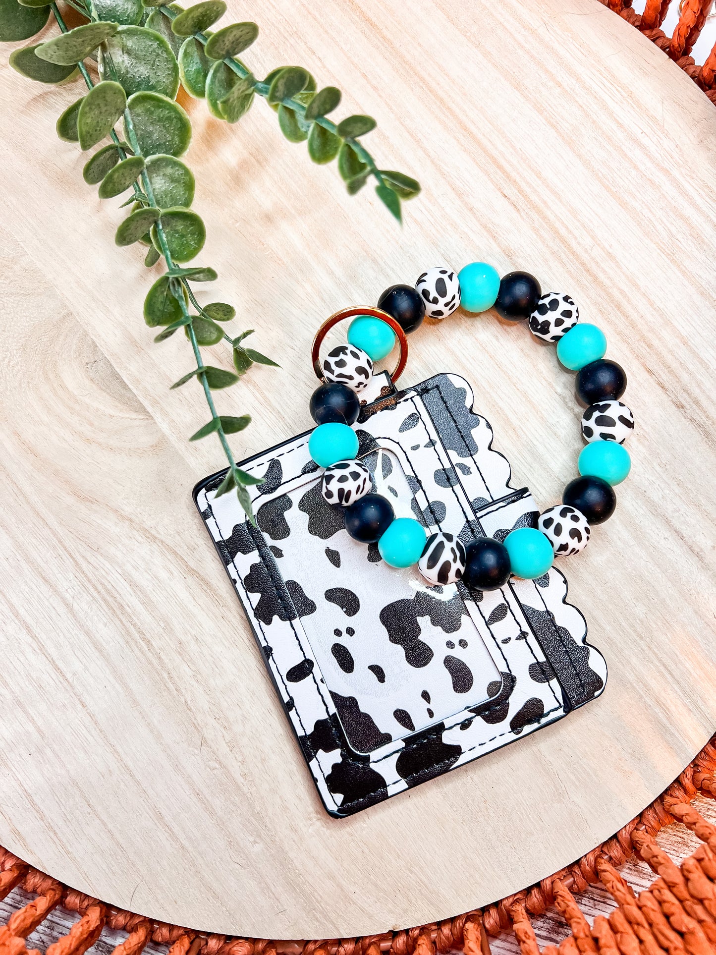 Teal Cow Wristlet + Wallet