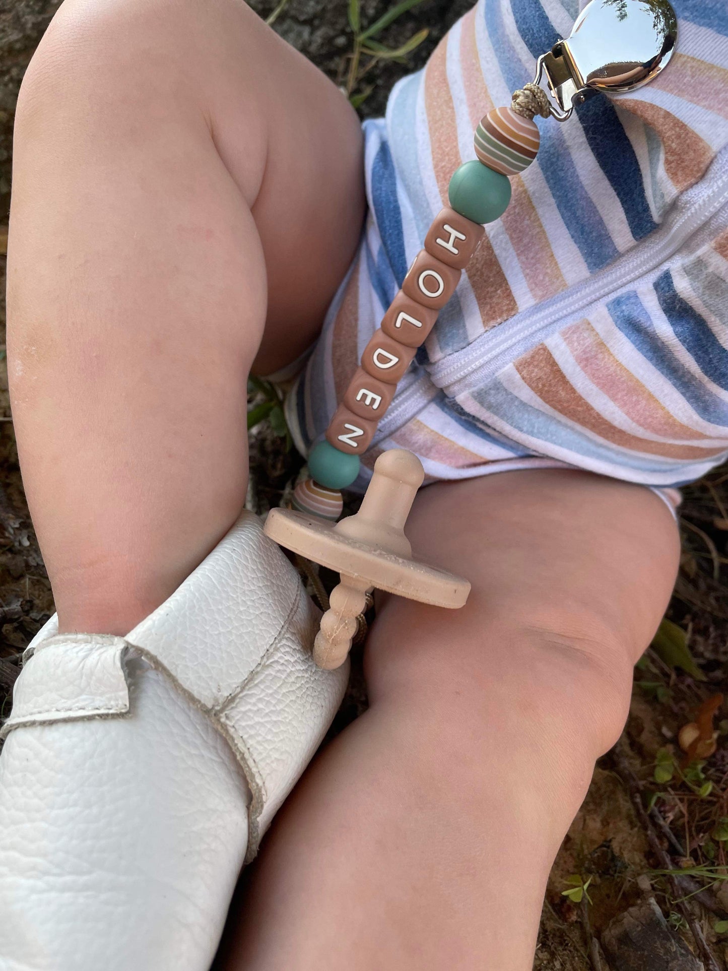 Brown/Ivory Name Pacifier Clips