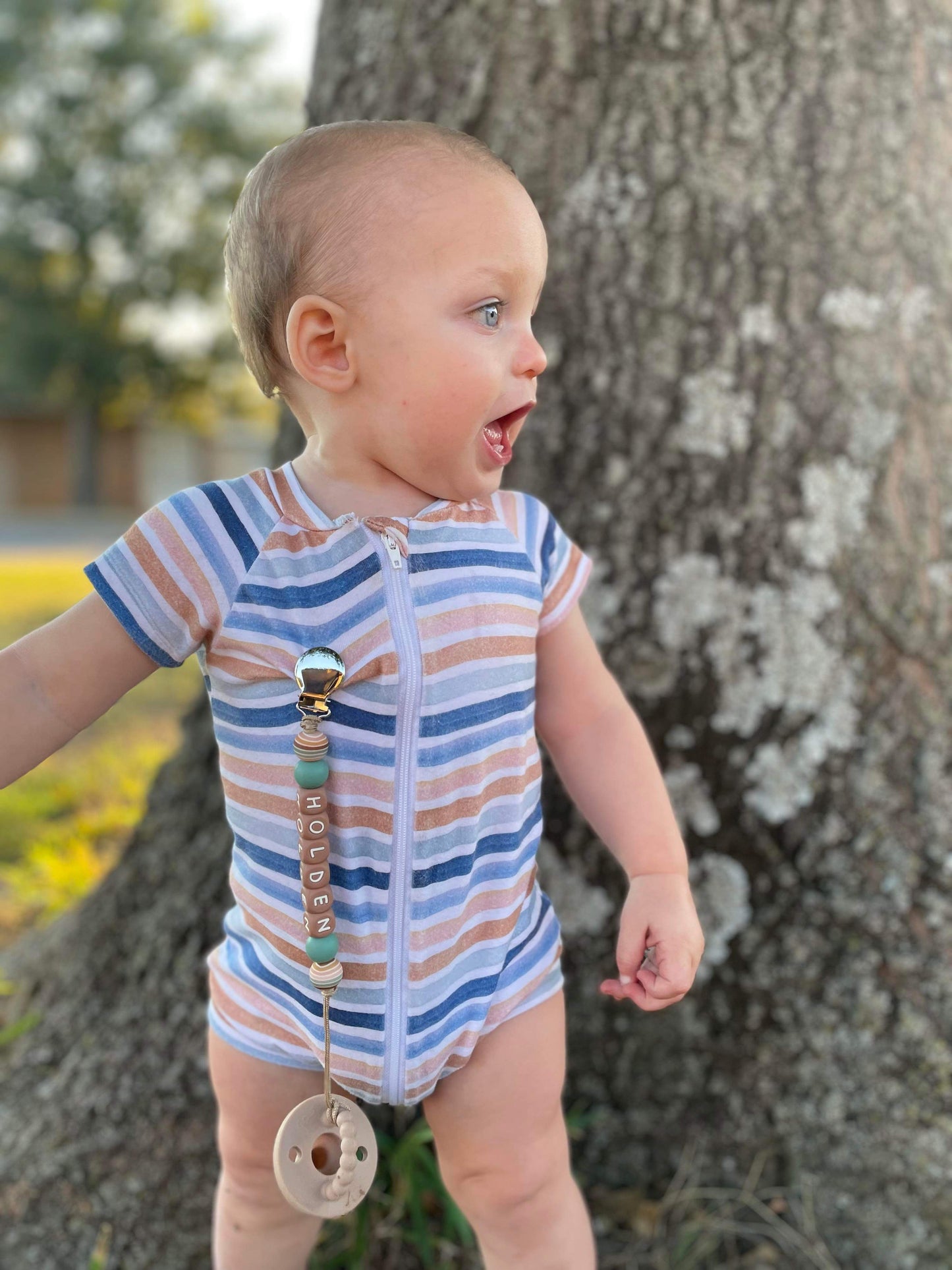 Brown/Ivory Name Pacifier Clips