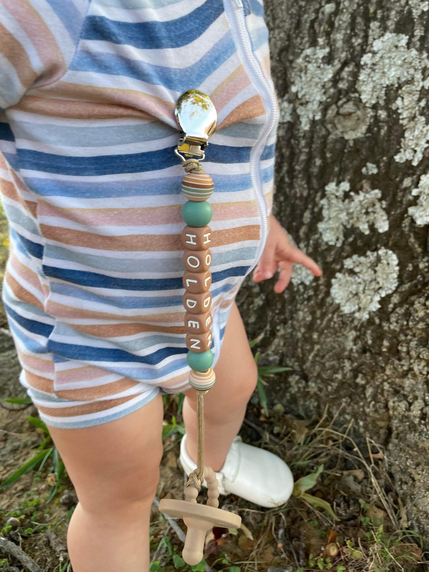 Brown/Ivory Name Pacifier Clips