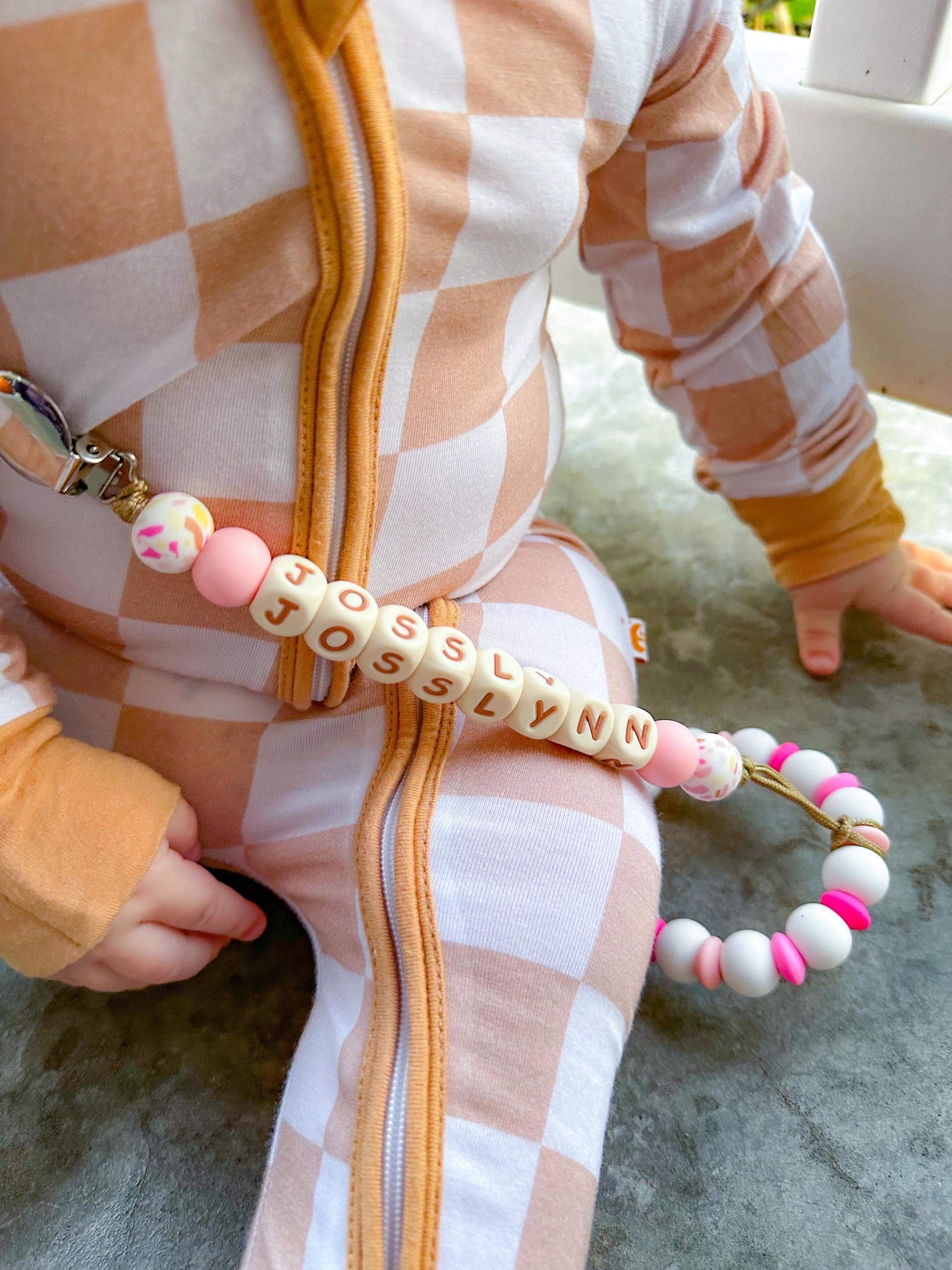 Brown/Ivory Name Pacifier Clips