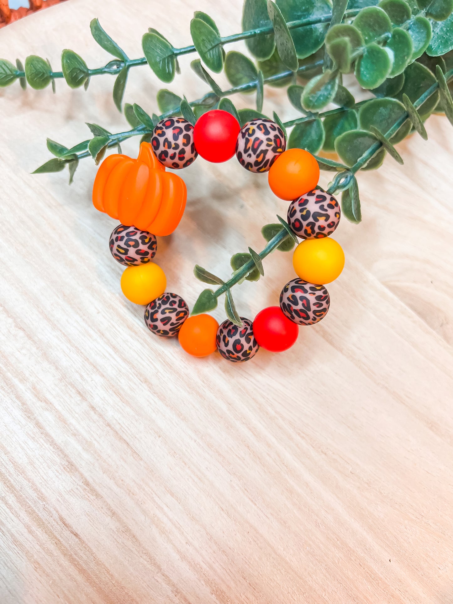 Fall Cheetah Pumpkin Teething Ring