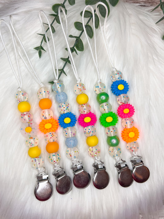 Confetti Daisy Pacifier Clips