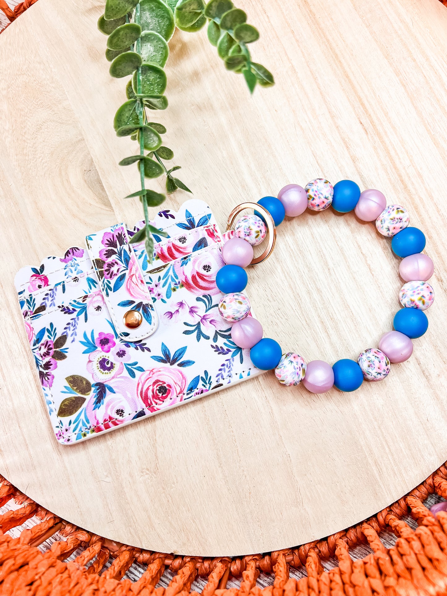 Floral, Teal & Metallic Lilac Key Wristlet + Wallet