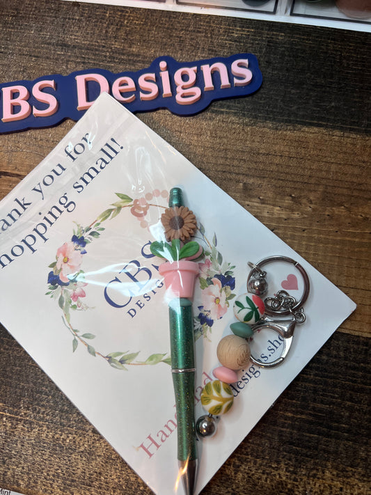 Floral Pen & Keychain Set