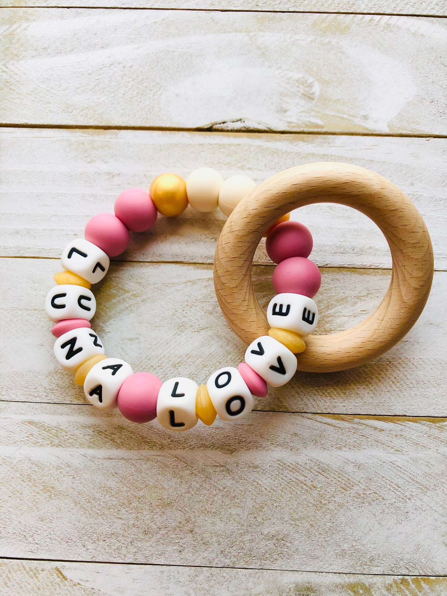 Name Teething Ring w/ Wood Ring