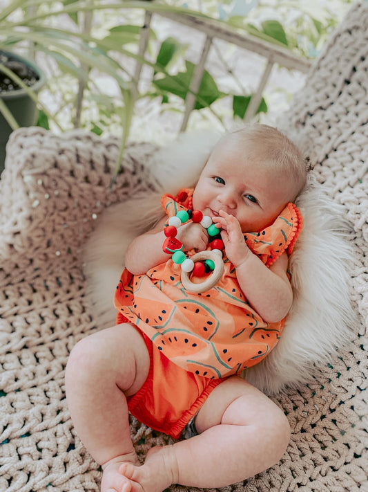 Silicone Teething Ring w/ Wooden Ring