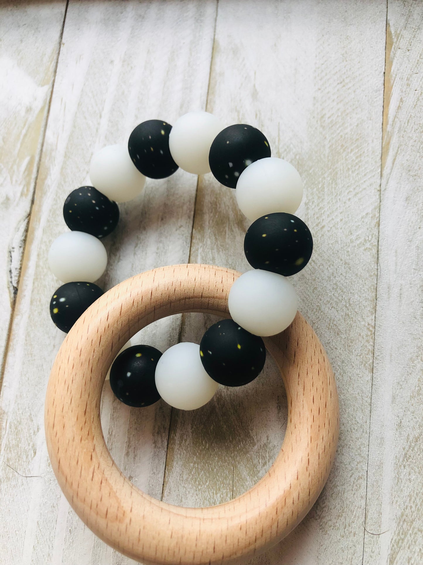 Silicone Teething Ring w/ Wooden Ring