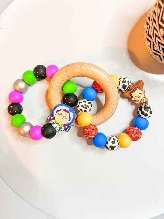 Spaceman Cowboy Double Teething Ring w/ Wood