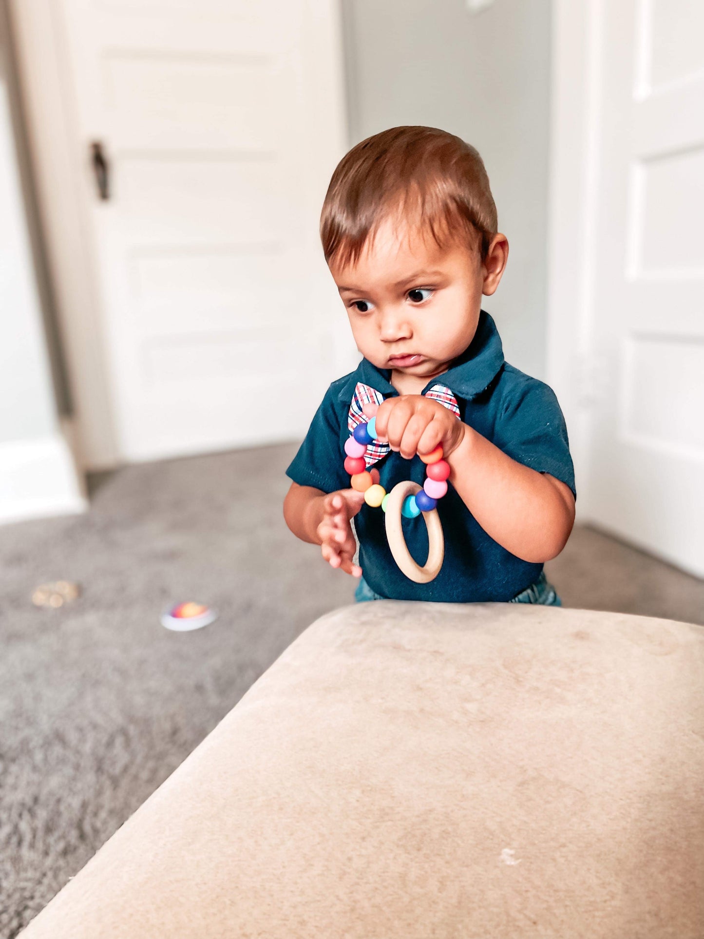 Silicone Teething Ring w/ Wooden Ring