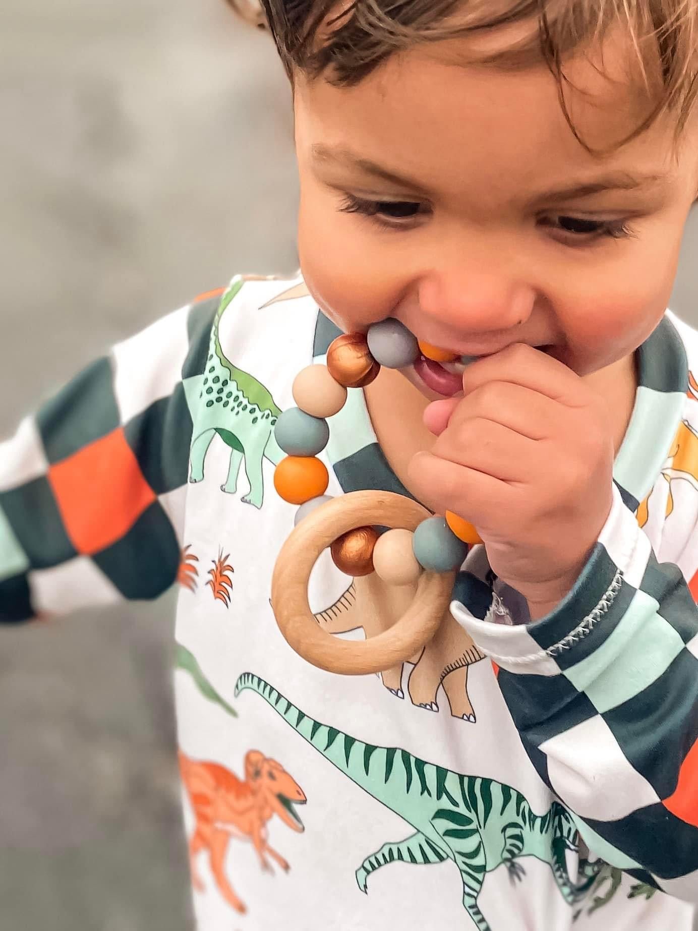 Silicone Teething Ring w/ Wooden Ring