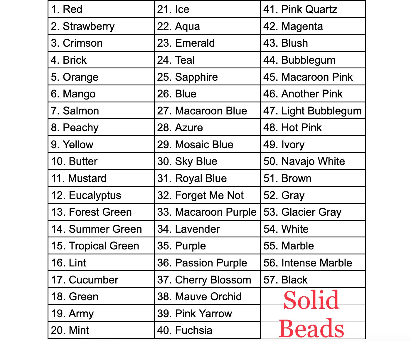 Solid Color Chart – CBS Designs